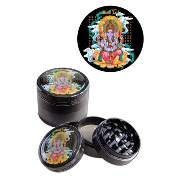 Aluminium Grinder Ganesha 4-delig (Black Leaf) 50 mm